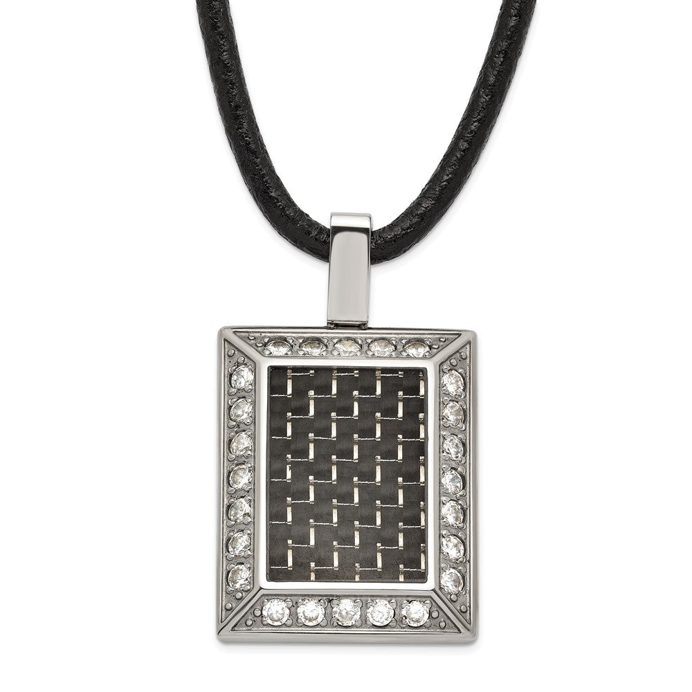 Stainless Steel Gold-tone & Black Carbon Fiber CZ Necklace