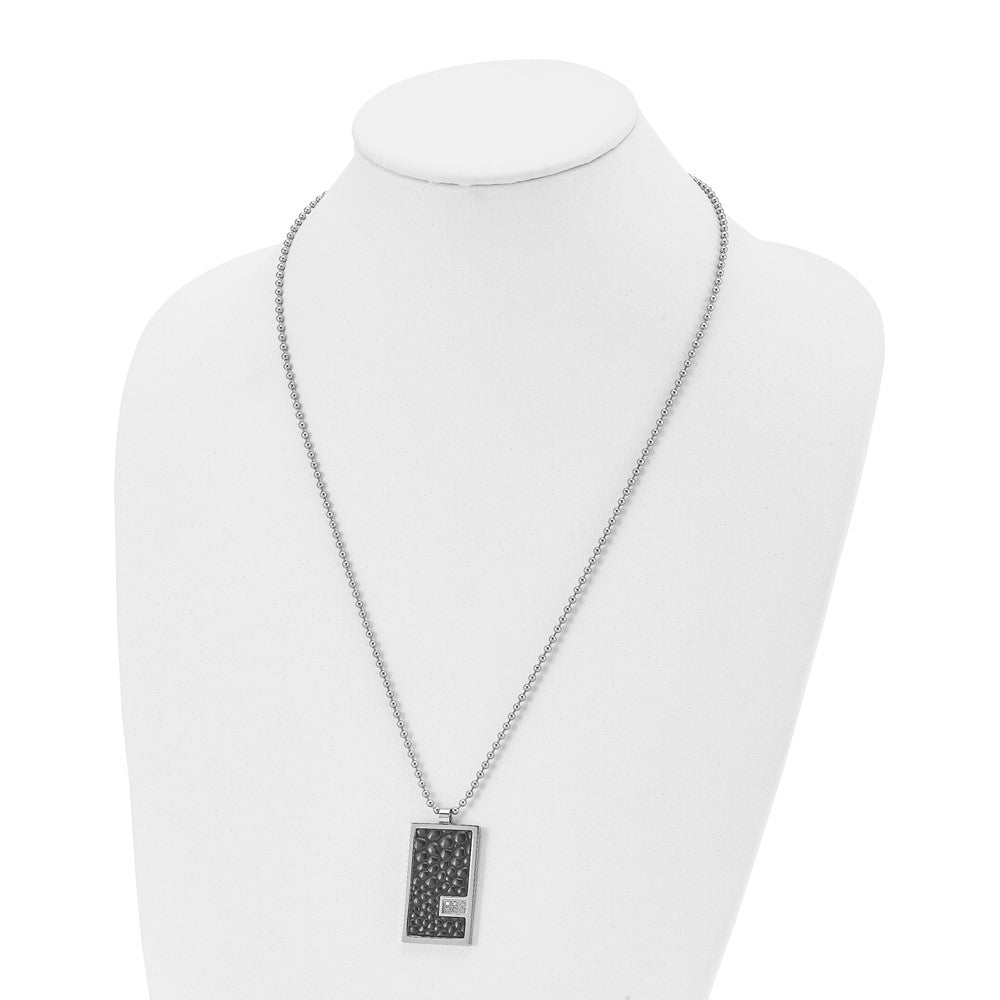 Chisel Stainless Steel Polished Stingray Texture Imitation Leather 1/10 carat Diamond Pednant on a 24 inch Ball Chain Neck...