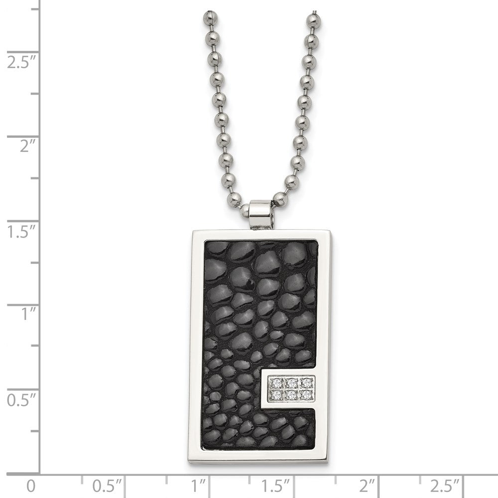 Chisel Stainless Steel Polished Stingray Texture Imitation Leather 1/10 carat Diamond Pednant on a 24 inch Ball Chain Neck...