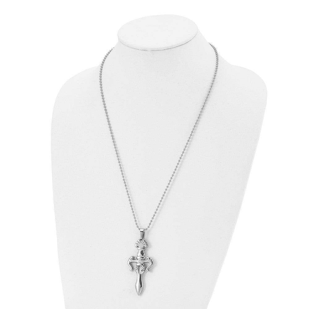 Chisel Stainless Steel Polished Dagger Pendant on a 24 inch Ball Chain Necklace