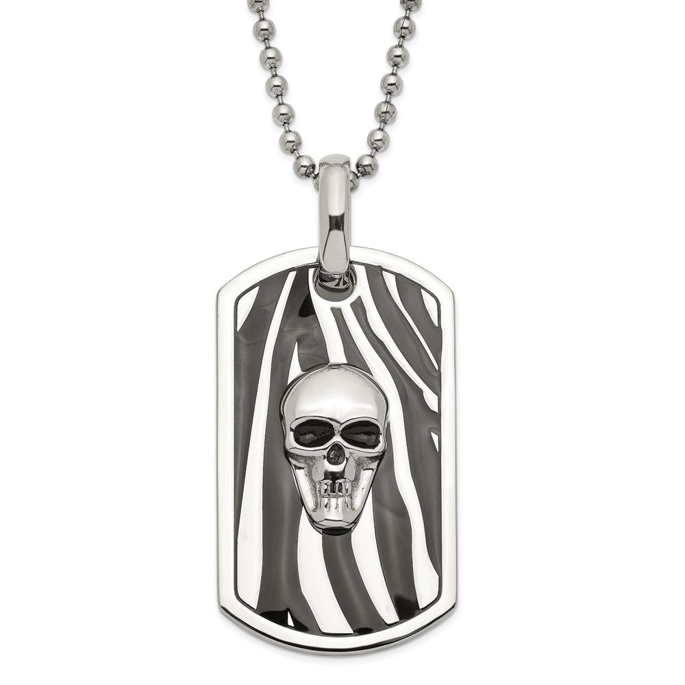 Stainless Steel Enameled Skull Dog Tag Necklace