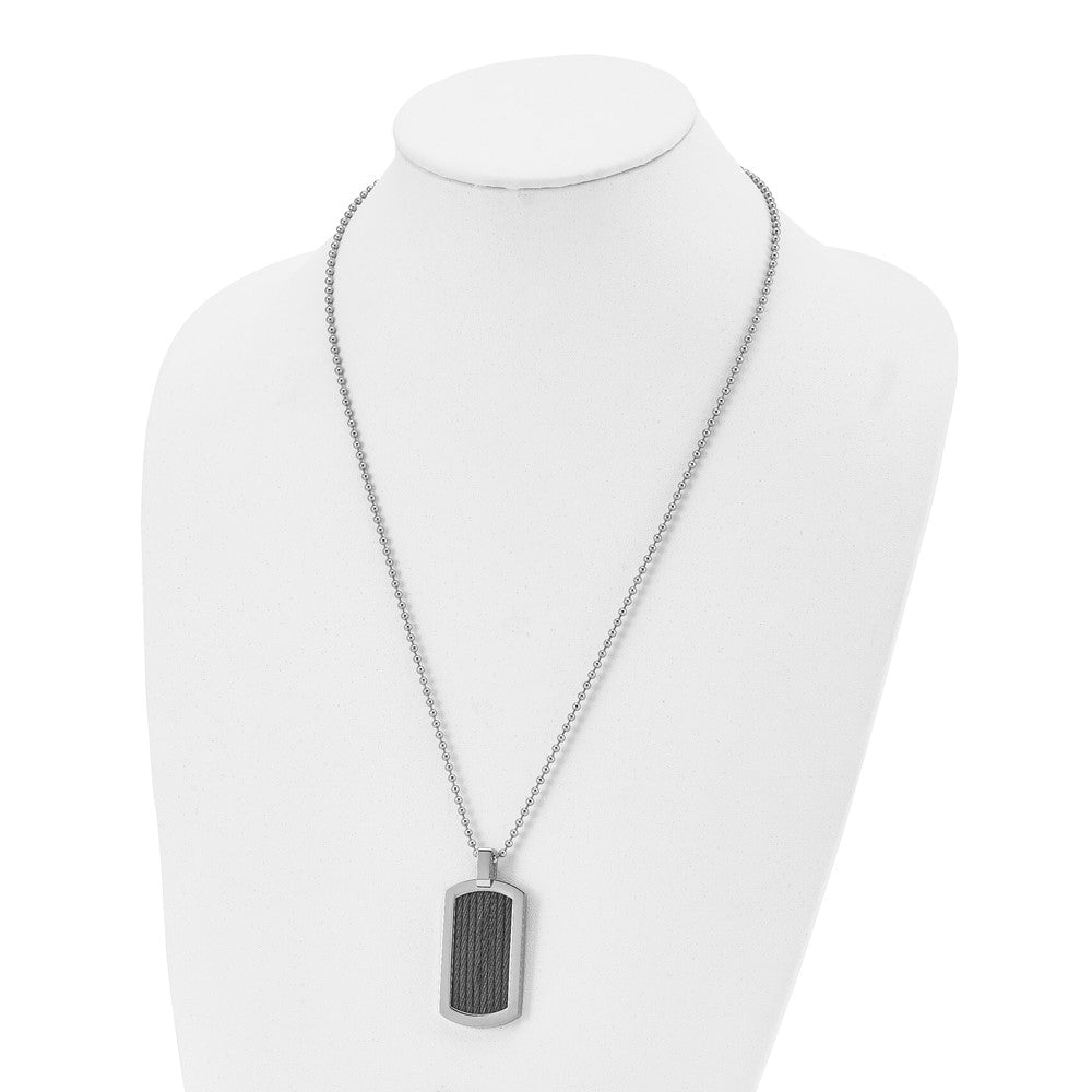 Chisel Stainless Steel Polished with Black IP-Plated Cable Dog Tag on a 24 inch Ball Chain Necklace