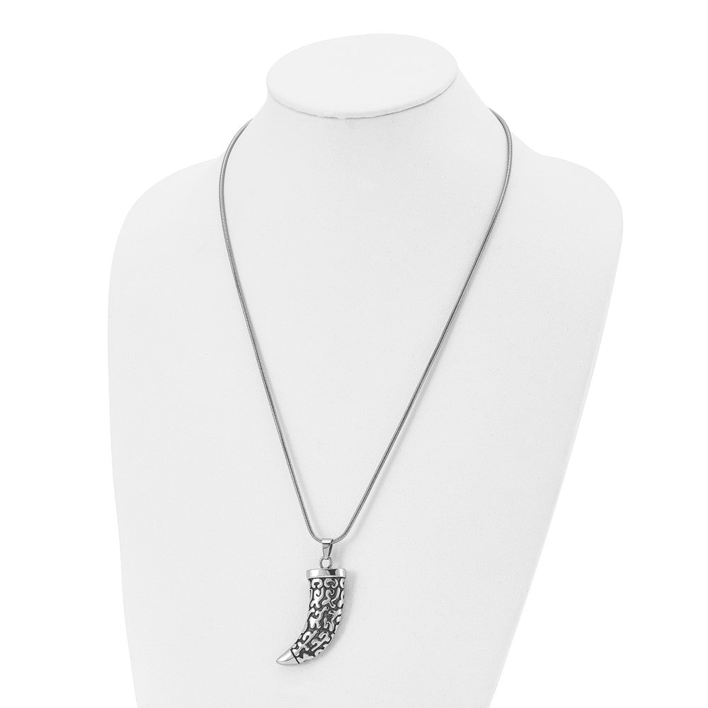 Chisel Stainless Steel Antiqued Polished and Textured Swirl Design Claw Pendant on a 24 inch Rope Chain Necklace