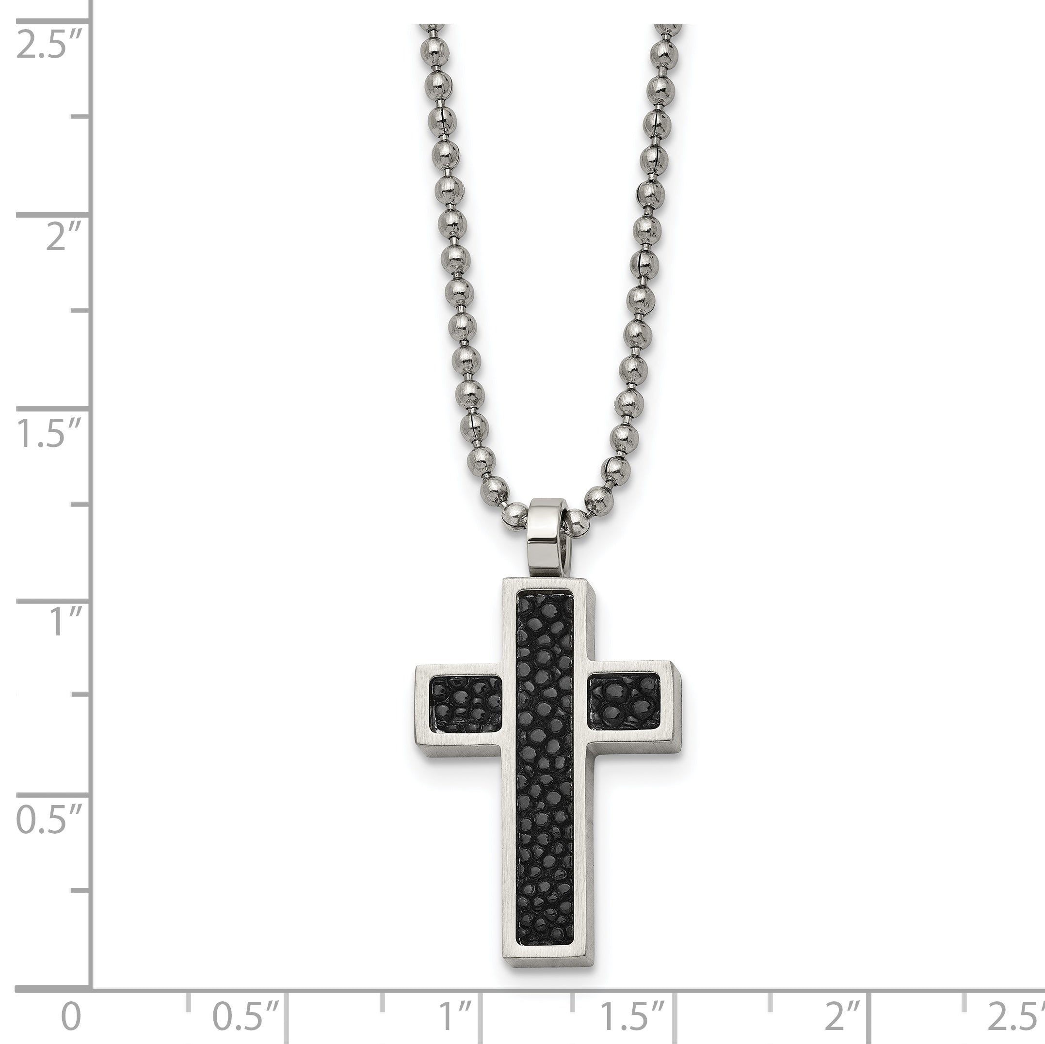 Stainless Steel Black Stingray Leather Cross Pendant 24in Necklace SRN459