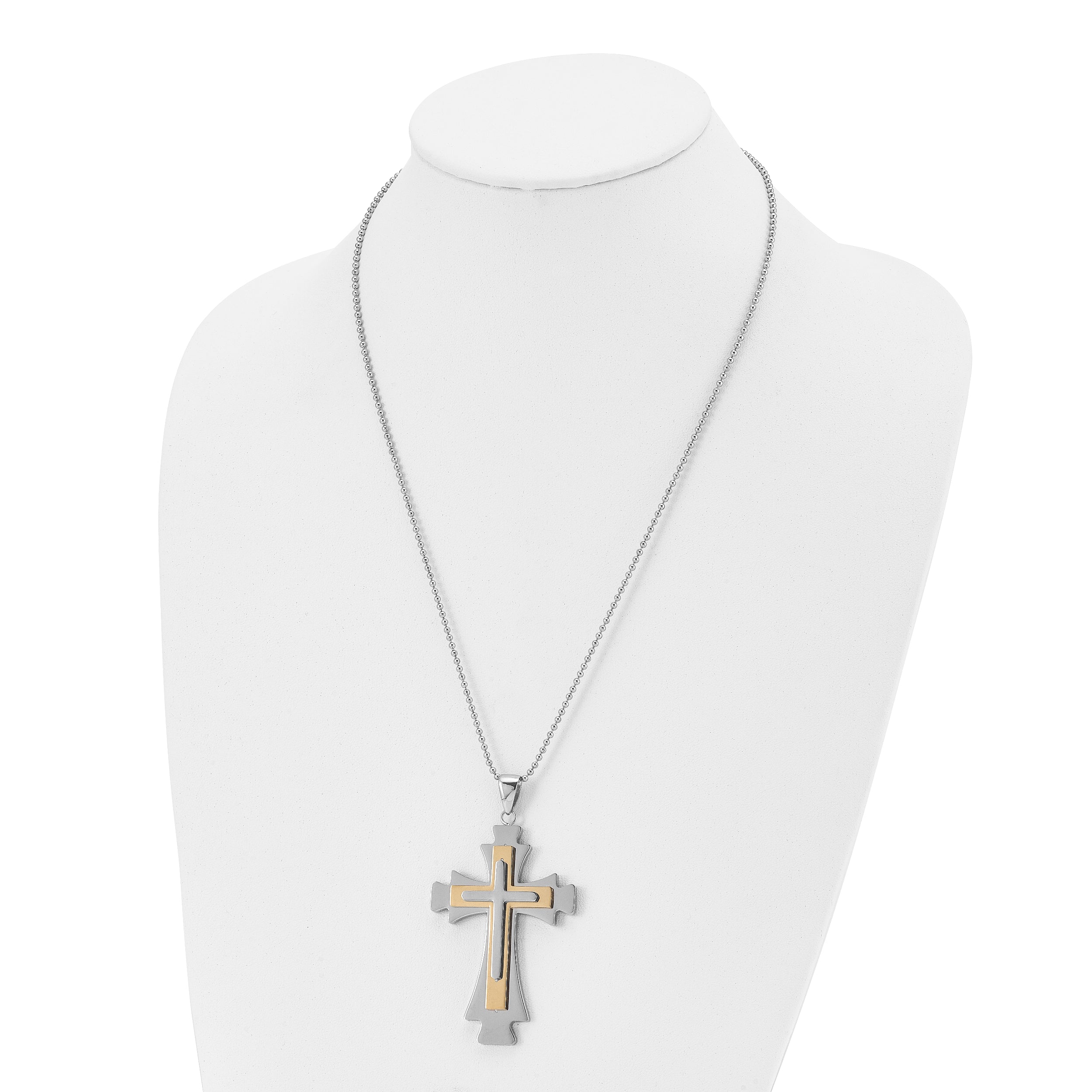 Stainless Steel Gold IP-plated Cross Pendant 22in Necklace SRN482