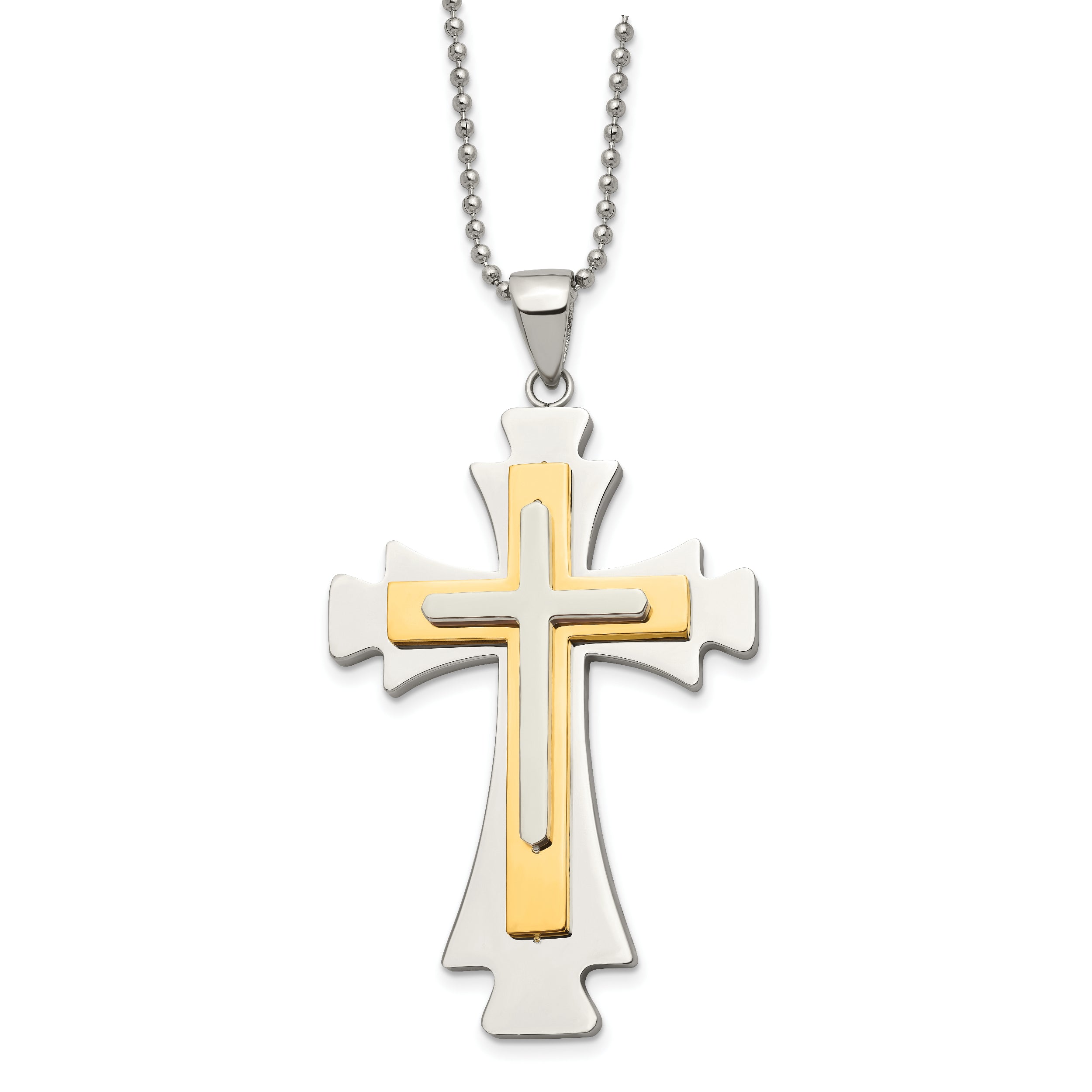 Stainless Steel Gold IP-plated Cross Pendant 22in Necklace SRN482