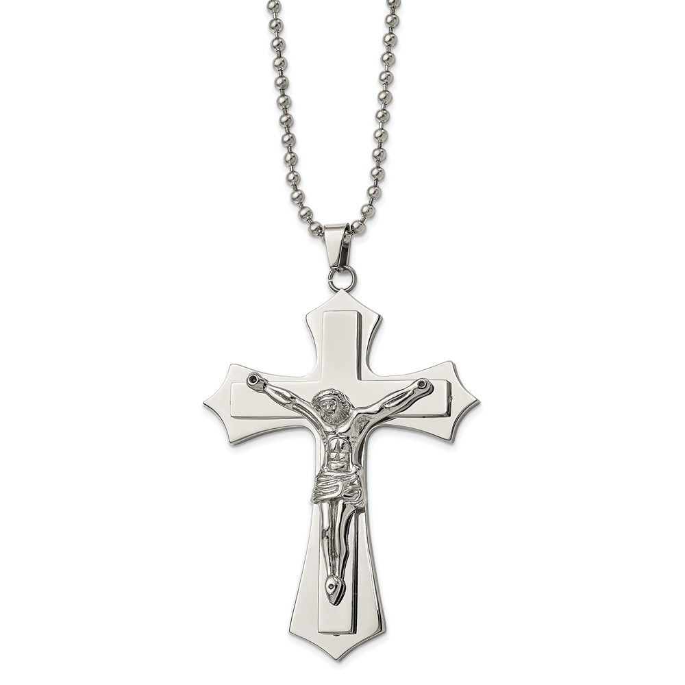 Chisel Stainless Steel Polished Large Crucifix Pendant on a 22 inch Ball Chain Necklace