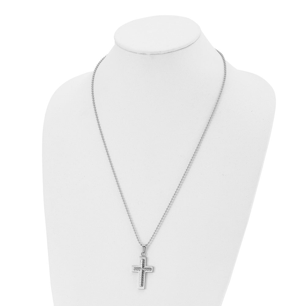 Chisel Stainless Steel Brushed and Polished Cross Pendant on a 24 inch Ball Chain Necklace