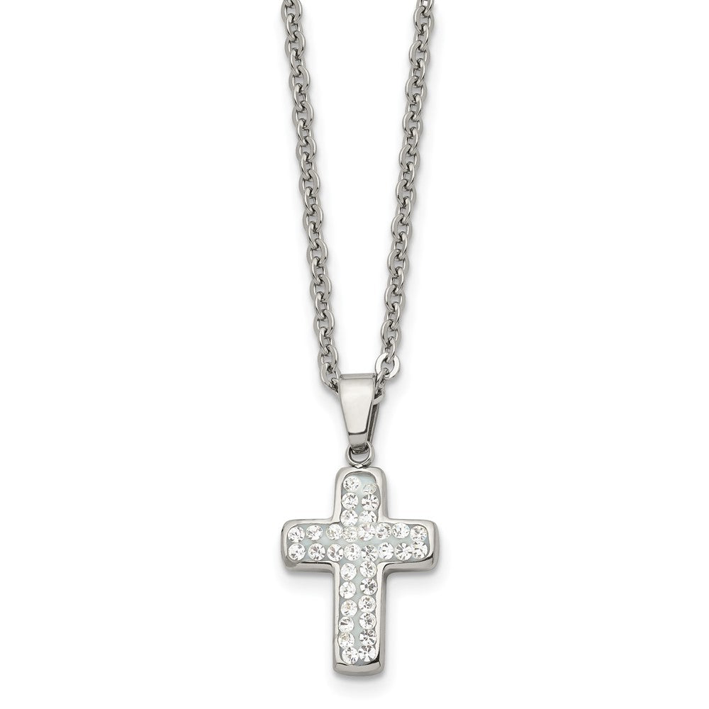 Chisel Stainless Steel Polished Crystal Cross Pendant on a 22 inch Cable Chain Necklace