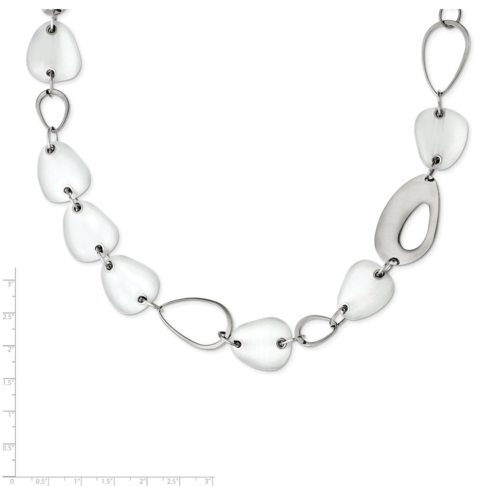 Stainless Steel Polished White Cat's Eye 26in Necklace