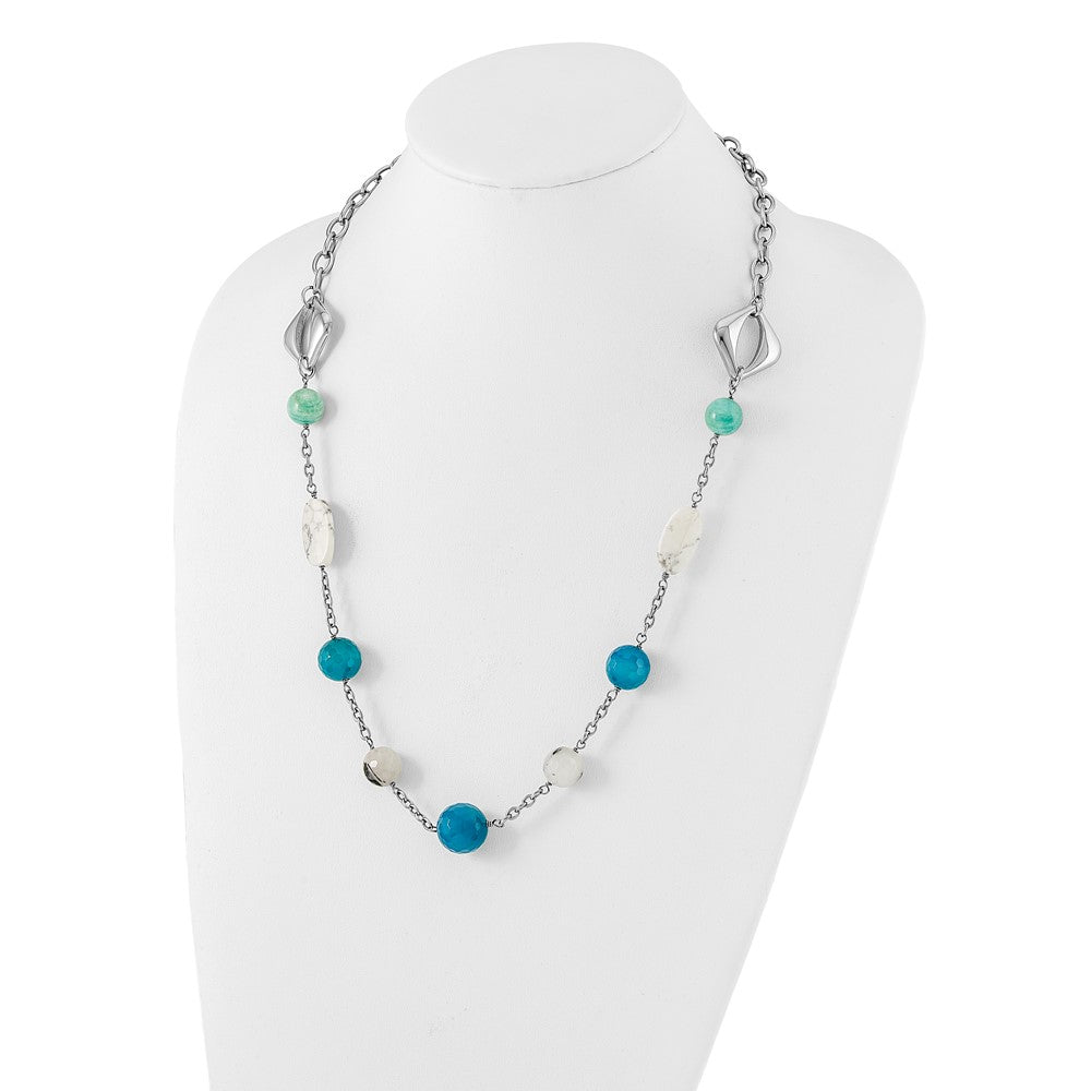 Stainless Steel Blue Jade, Green Agate & Howlite w/1.5in ext Necklace