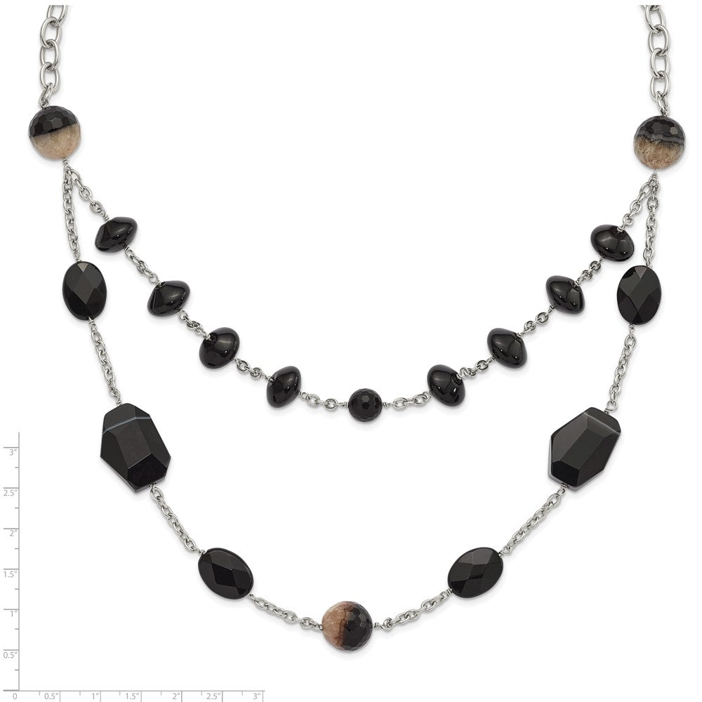 Stainless Steel Black & Crystalized Agate w/ 1.5in ext Necklace