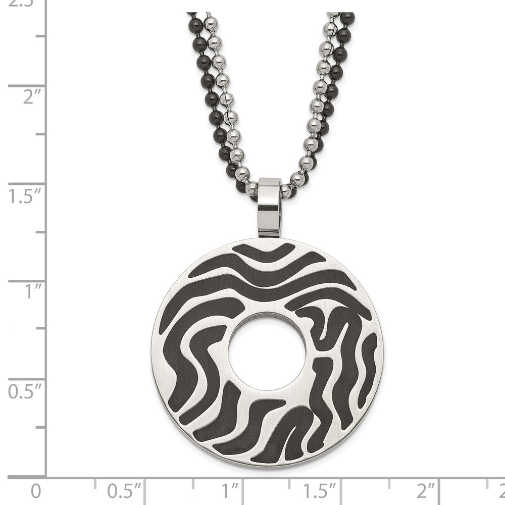 Stainless Steel Black IP-plated & Black Rubber Swirl Circle Necklace