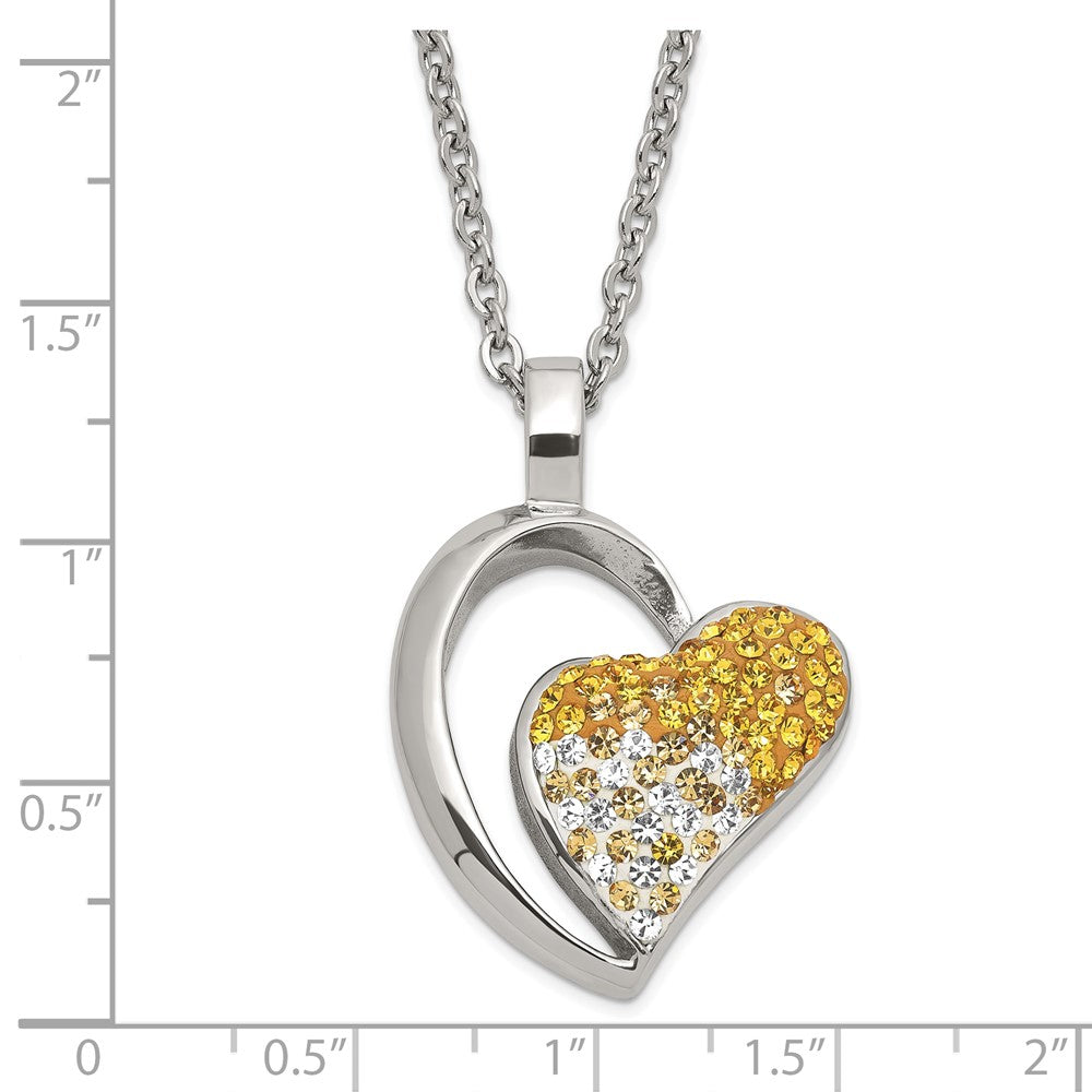 Stainless Steel Polished Yellow & White Crystal Heart Necklace