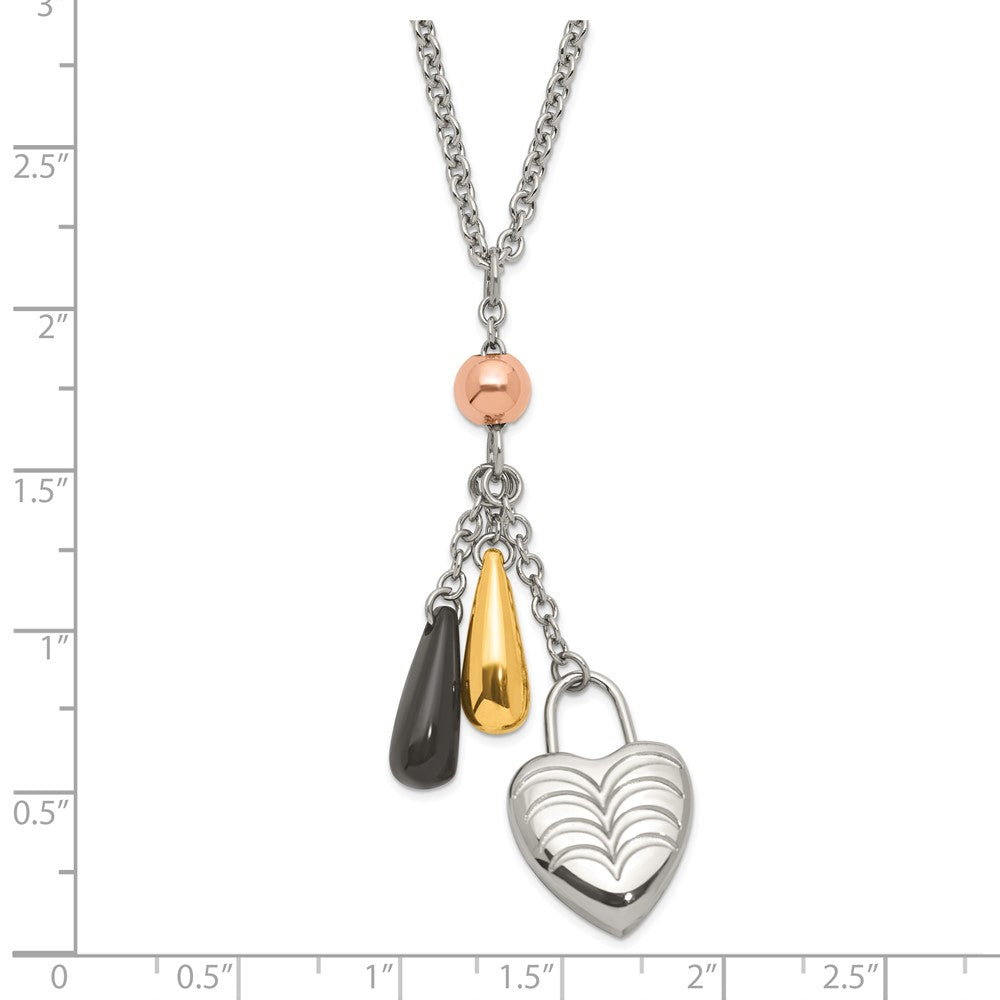 Stainless Steel Heart w/ Multicolor IP-plated Accents Necklace