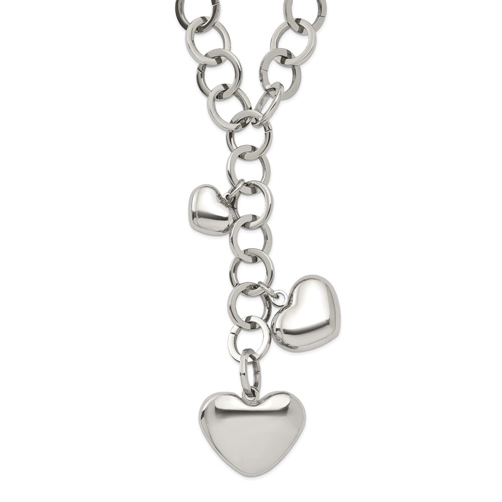 Stainless Steel Polished Hearts 28in Y Necklace