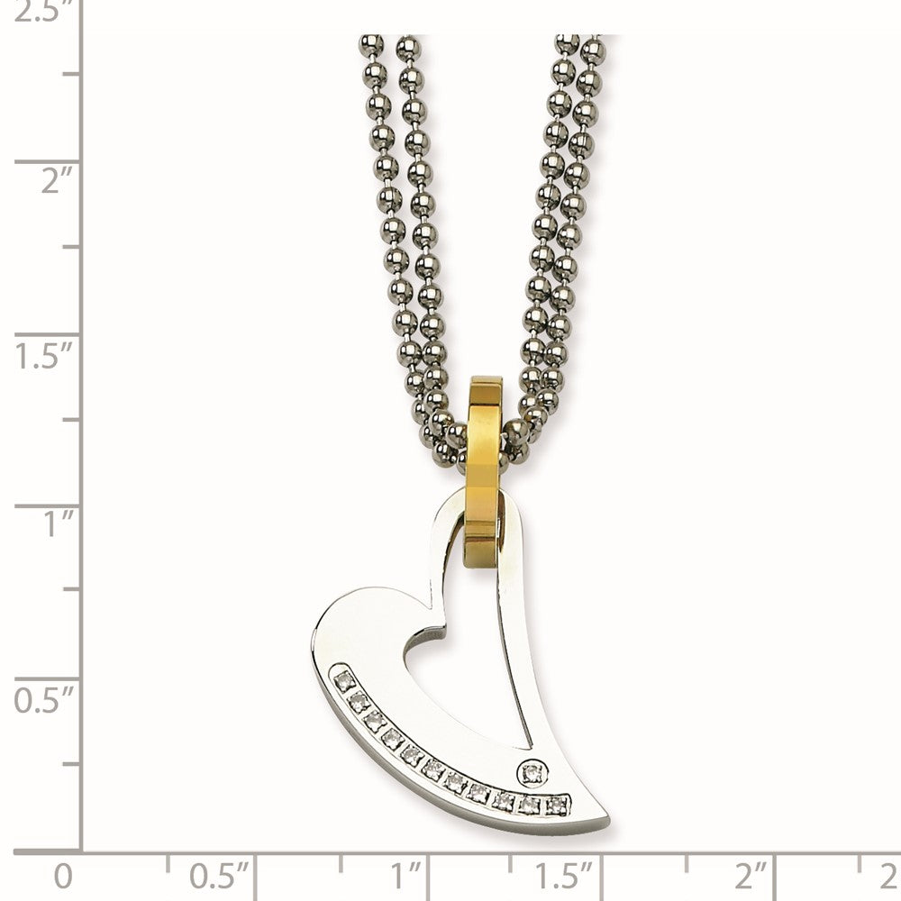 Stainless Steel Yellow IP-plated Polished CZ Heart Necklace