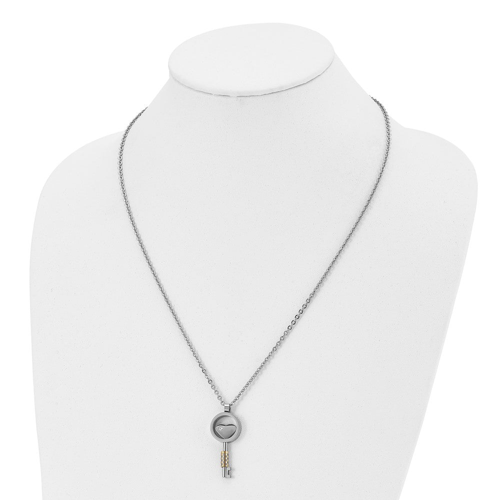 Chisel Stainless Steel Polished Yellow IP-plated with CZ Heart Key Pendant on a 22 inch Cable Chain Necklace