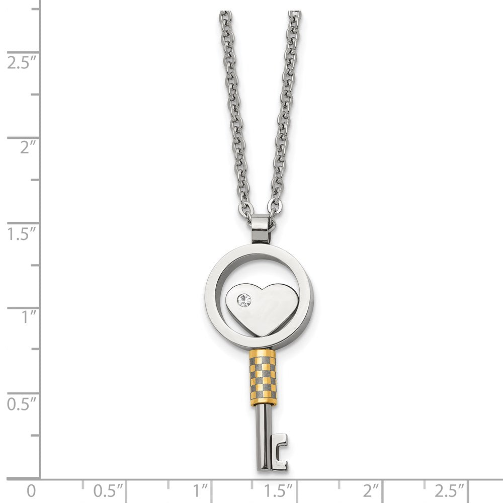 Chisel Stainless Steel Polished Yellow IP-plated with CZ Heart Key Pendant on a 22 inch Cable Chain Necklace