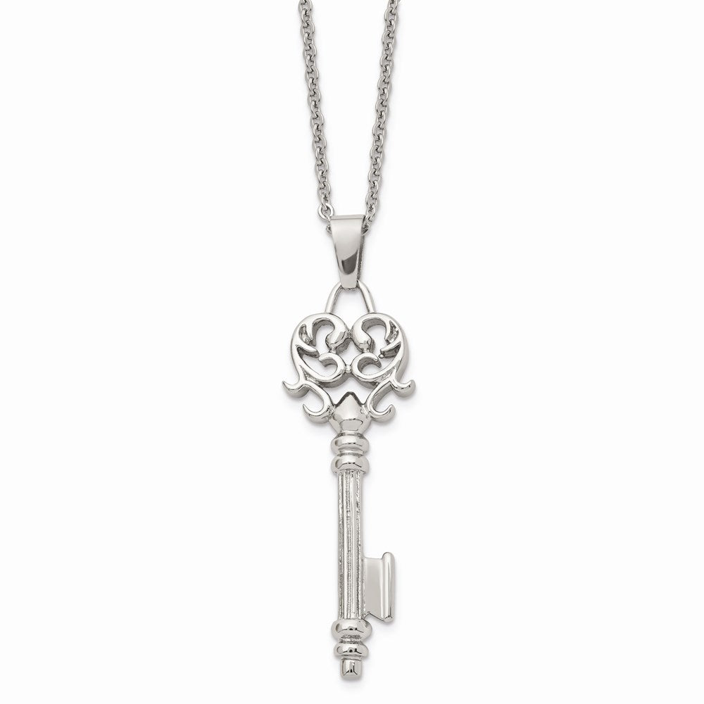 Chisel Stainless Steel Polished Heart Key Pendant on a 22 inch Cable Chain Necklace