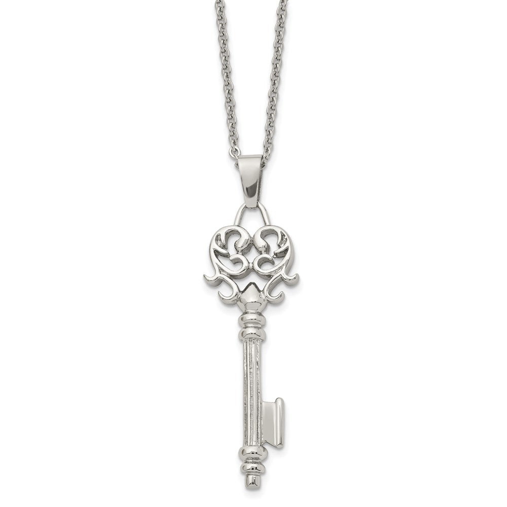 Chisel Stainless Steel Polished Heart Key Pendant on a 22 inch Cable Chain Necklace