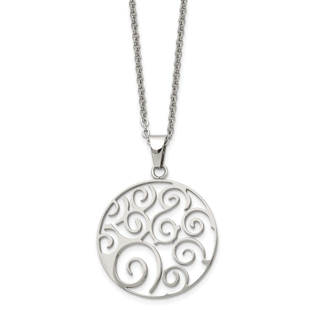 Chisel Stainless Steel Polished Fancy Swirl Pendant on a 22 inch Cable Chain Necklace