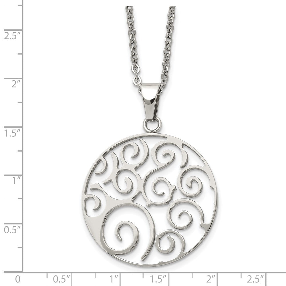 Chisel Stainless Steel Polished Fancy Swirl Pendant on a 22 inch Cable Chain Necklace