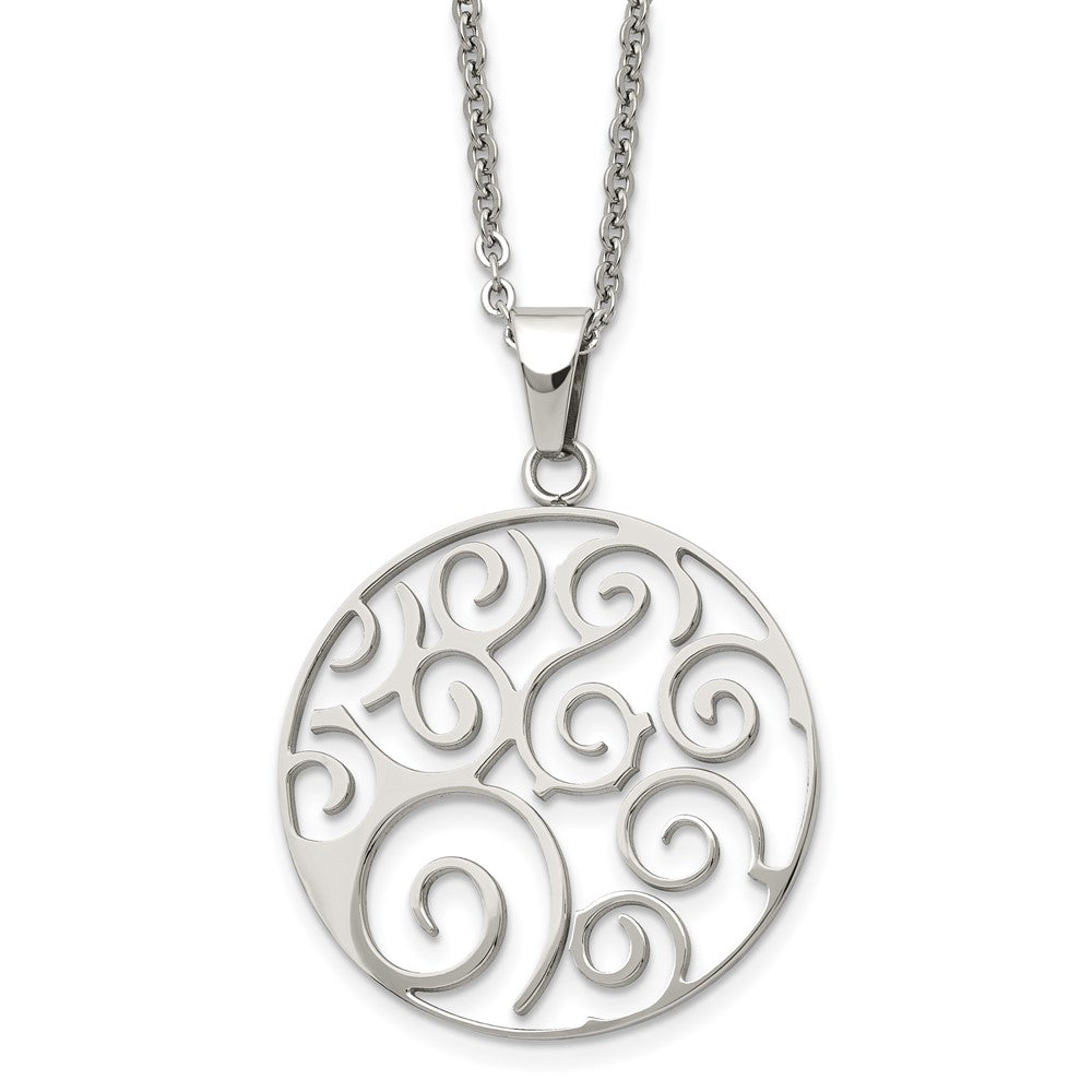 Chisel Stainless Steel Polished Fancy Swirl Pendant on a 22 inch Cable Chain Necklace