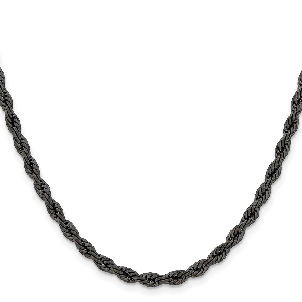 Chisel Stainless Steel Polished Black IP-plated 4mm 18 inch Rope Chain