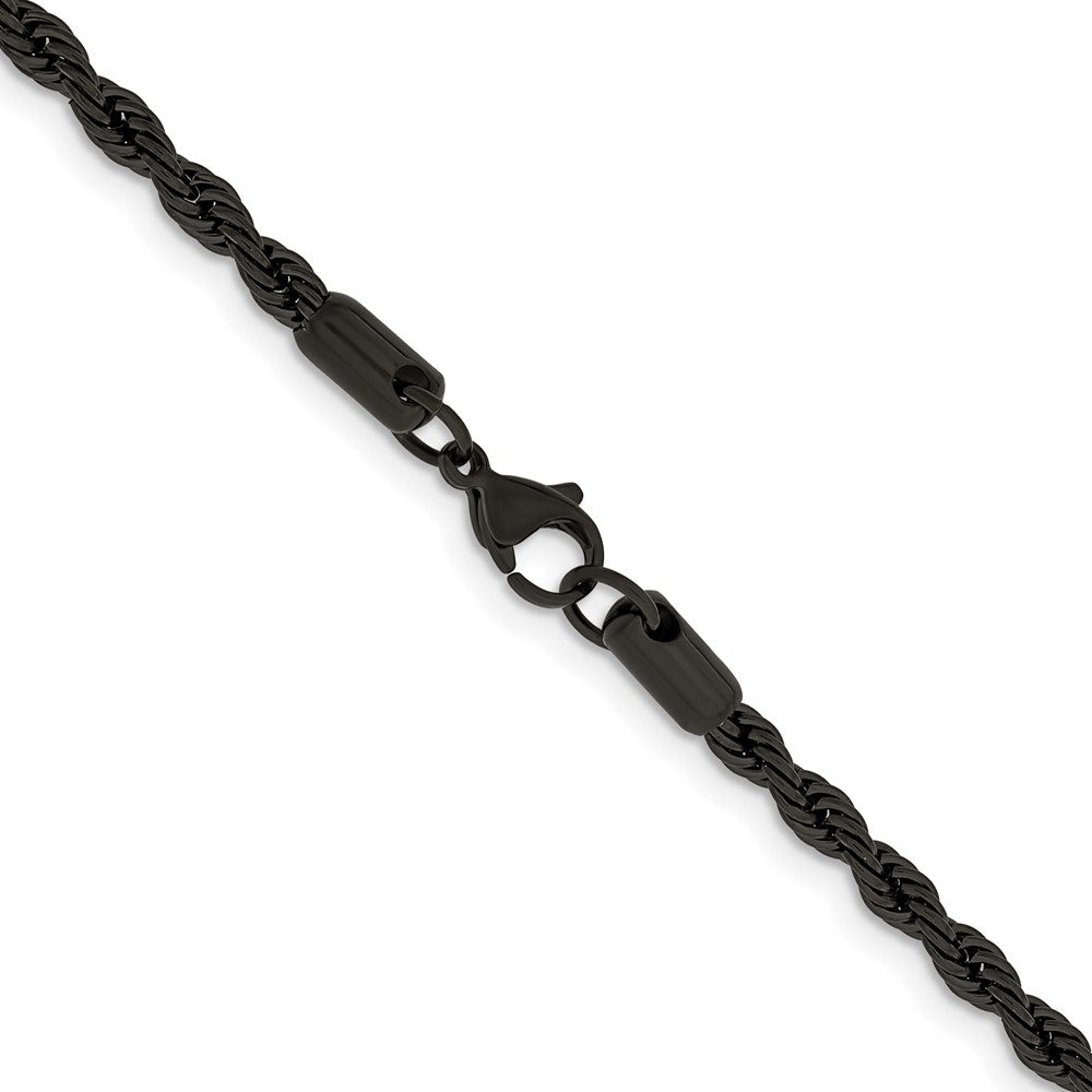 Chisel Stainless Steel Polished Black IP-plated 4mm 18 inch Rope Chain