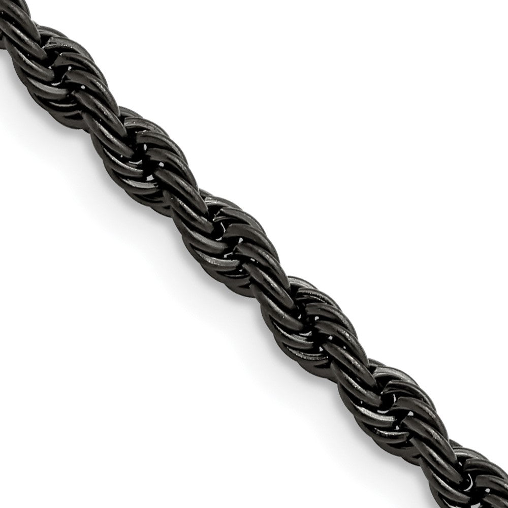 Chisel Stainless Steel Polished Black IP-plated 4mm 18 inch Rope Chain