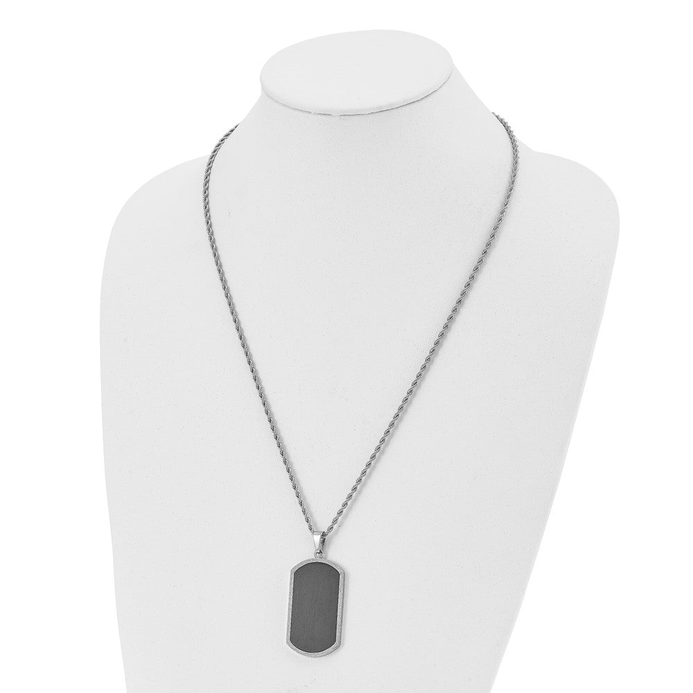 Chisel Stainless Steel Polished Black-plated Laser Cut Edge Dog Tag on a 24 inch Rope Chain Necklace