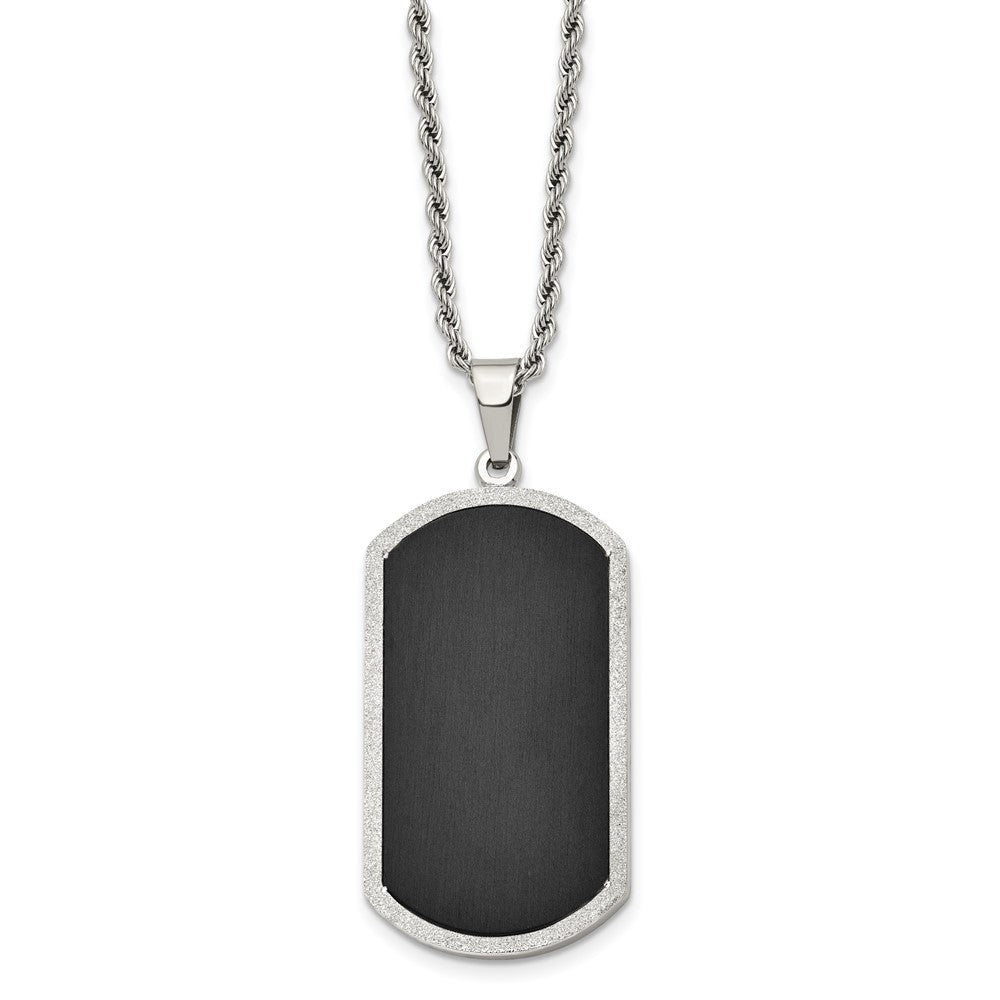 Chisel Stainless Steel Polished Black-plated Laser Cut Edge Dog Tag on a 24 inch Rope Chain Necklace