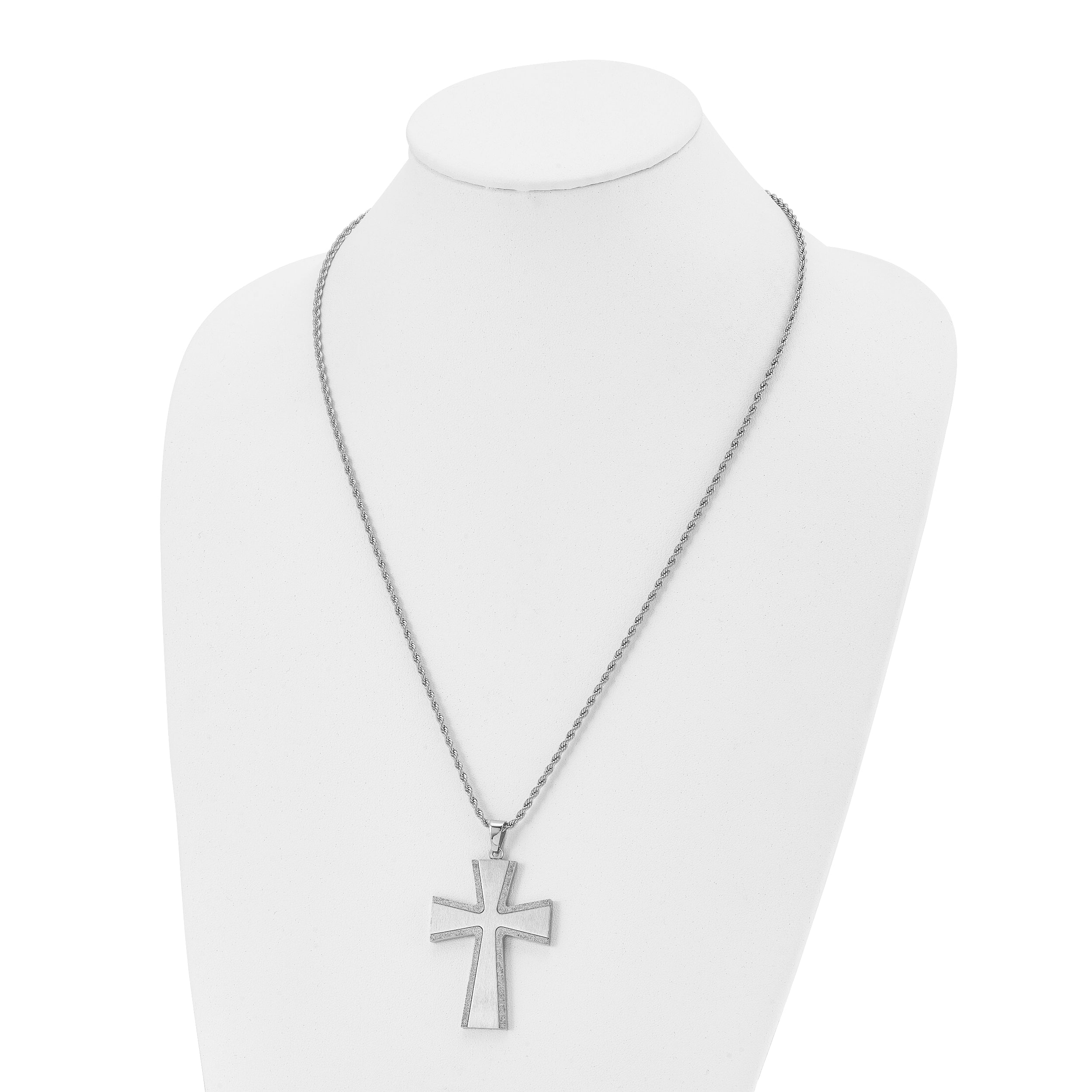 Stainless Steel Laser Cut & Brushed Cross Pendant Necklace SRN733