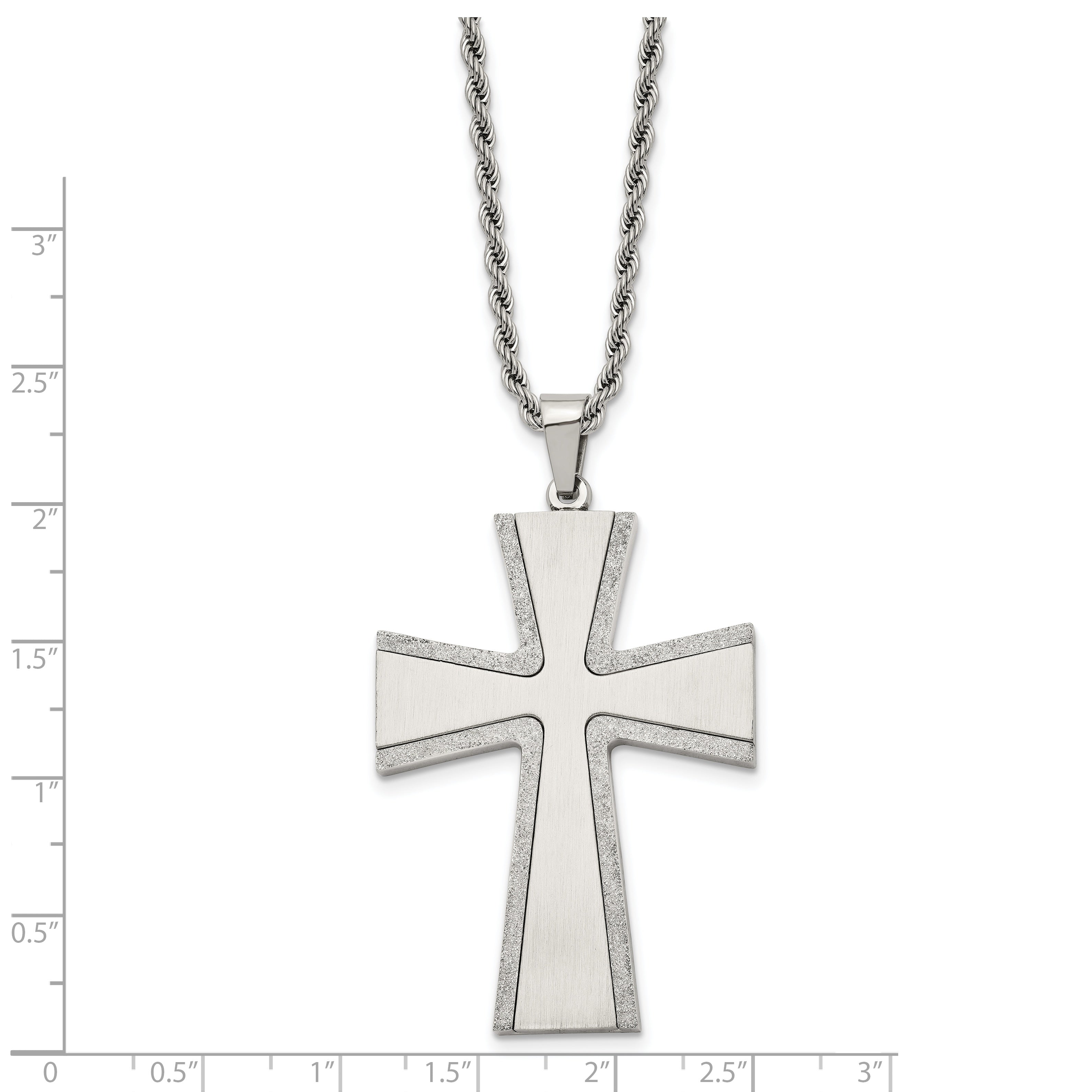 Stainless Steel Laser Cut & Brushed Cross Pendant Necklace SRN733