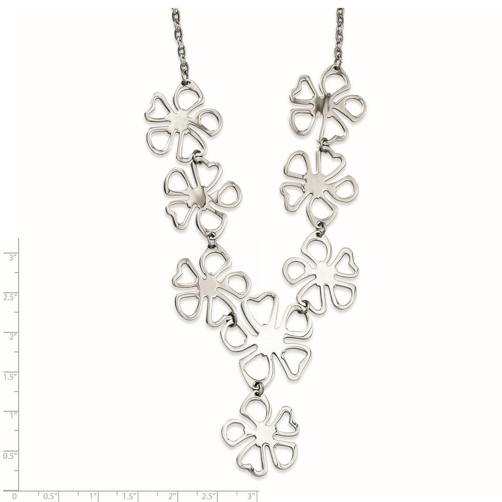 Stainless Steel Polished Flowers 18in Y Necklace