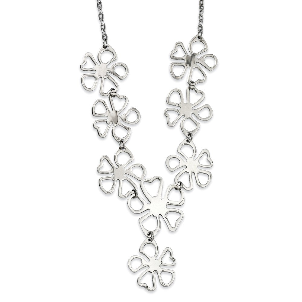 Stainless Steel Polished Flowers 18in Y Necklace