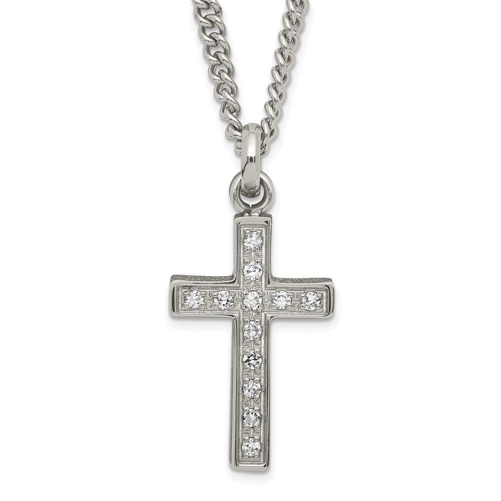 Stainless Steel Laser-cut & CZ Crosses Pendant Necklace