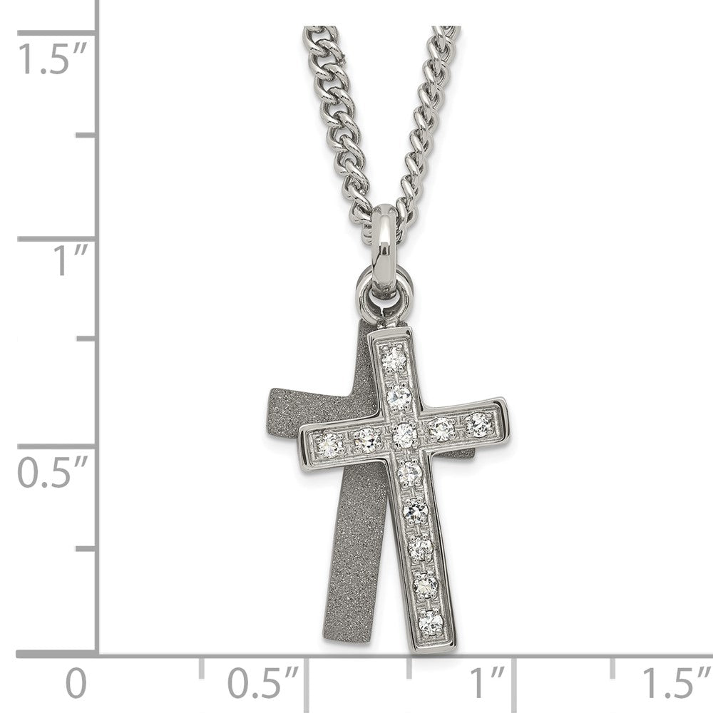 Stainless Steel Laser-cut & CZ Crosses Pendant Necklace