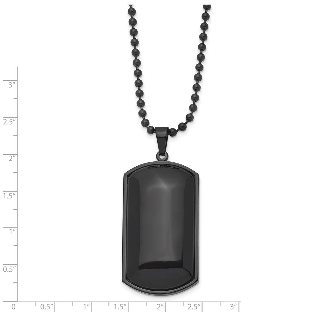 Chisel Stainless Steel Brushed Black IP-plated with Black Agate Dog Tag on a 30 inch Ball Chain Necklace