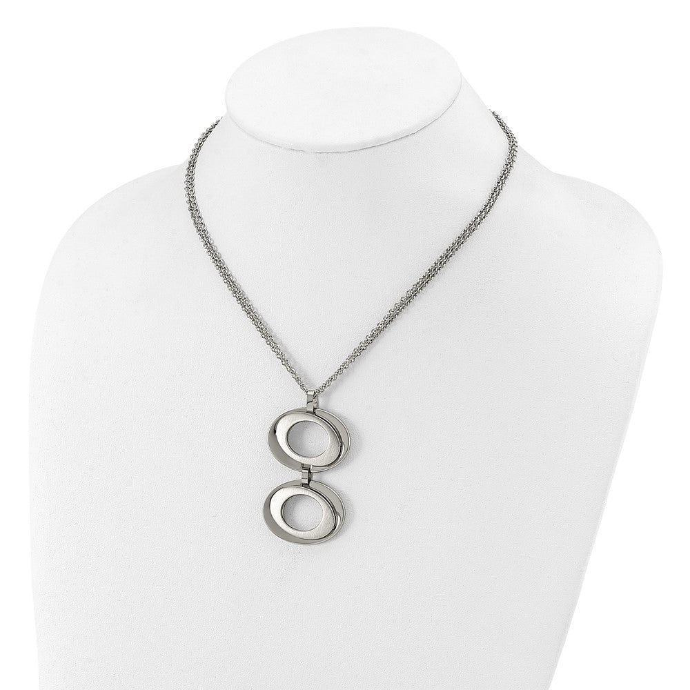 Stainless Steel Brushed & Polished Circles 16.5in w/1in ext Necklace