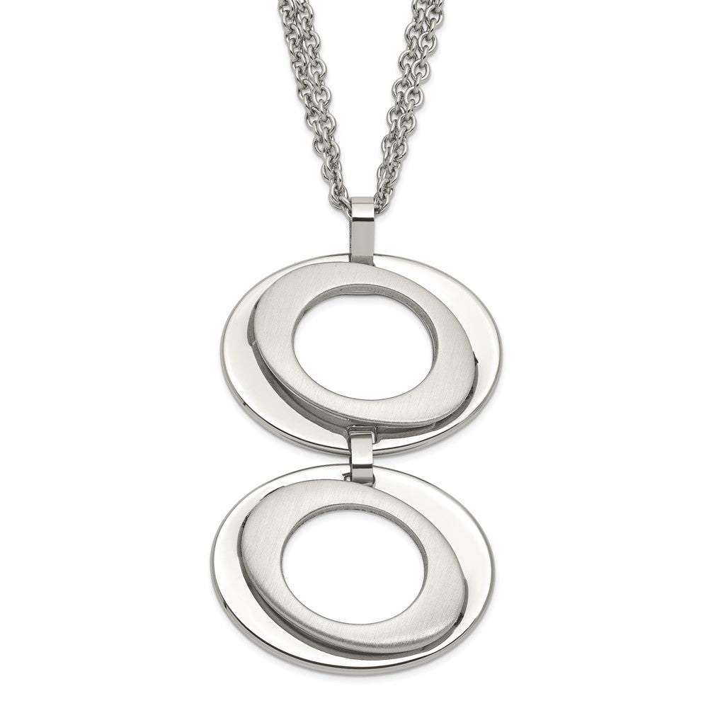 Stainless Steel Brushed & Polished Circles 16.5in w/1in ext Necklace