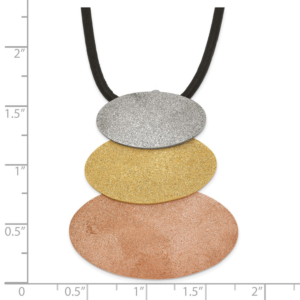 Stainless Steel Tri-Color IP-plated Laser-cut Ovals w/1.5in ext Necklace