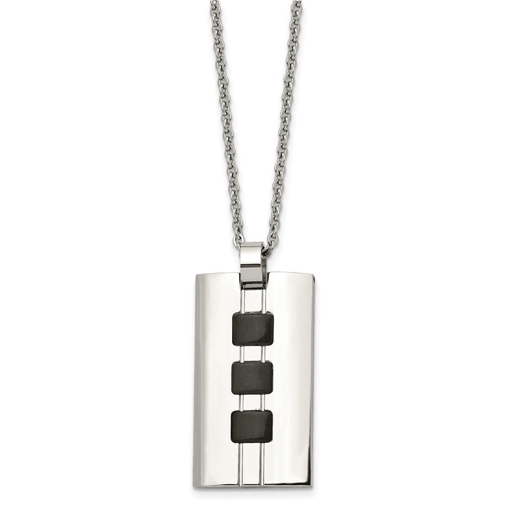 Stainless Steel Brushed & Polished Black IP-plated Rectangle 24in Necklace