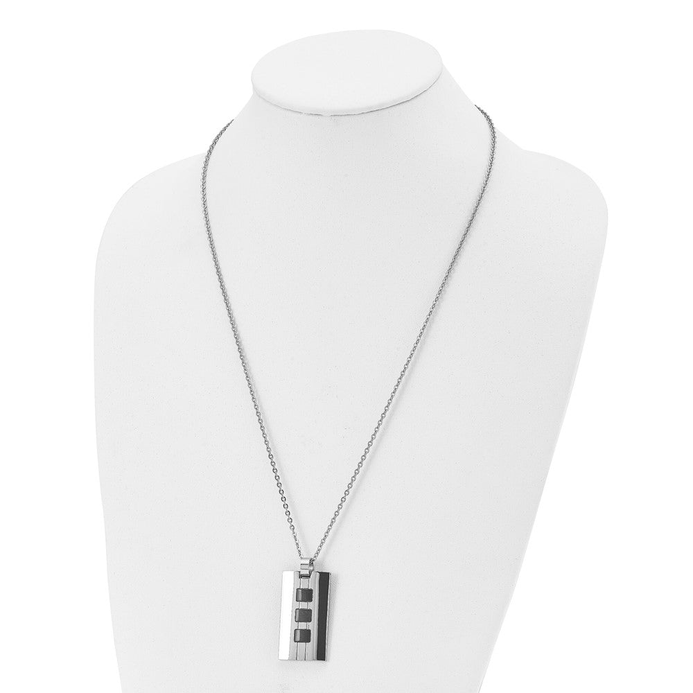 Stainless Steel Brushed & Polished Black IP-plated Rectangle 24in Necklace