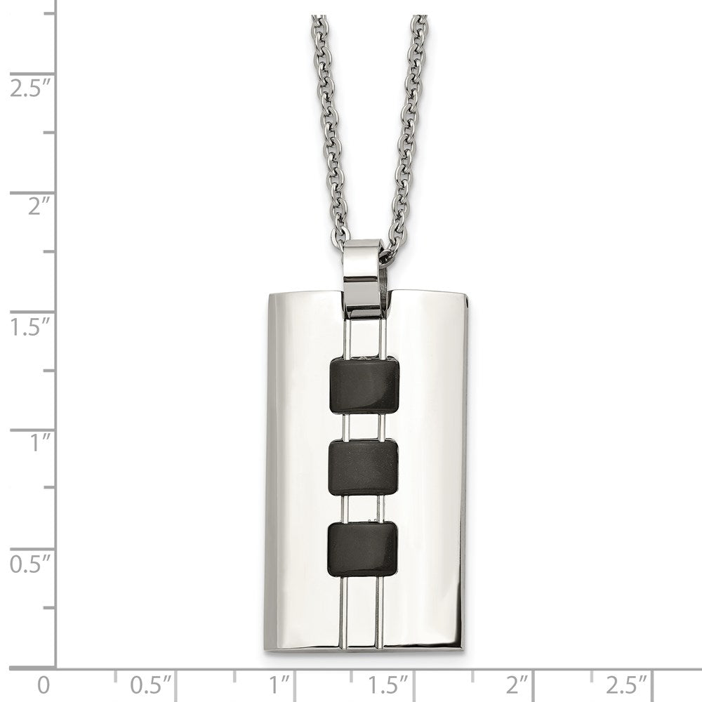 Stainless Steel Brushed & Polished Black IP-plated Rectangle 24in Necklace