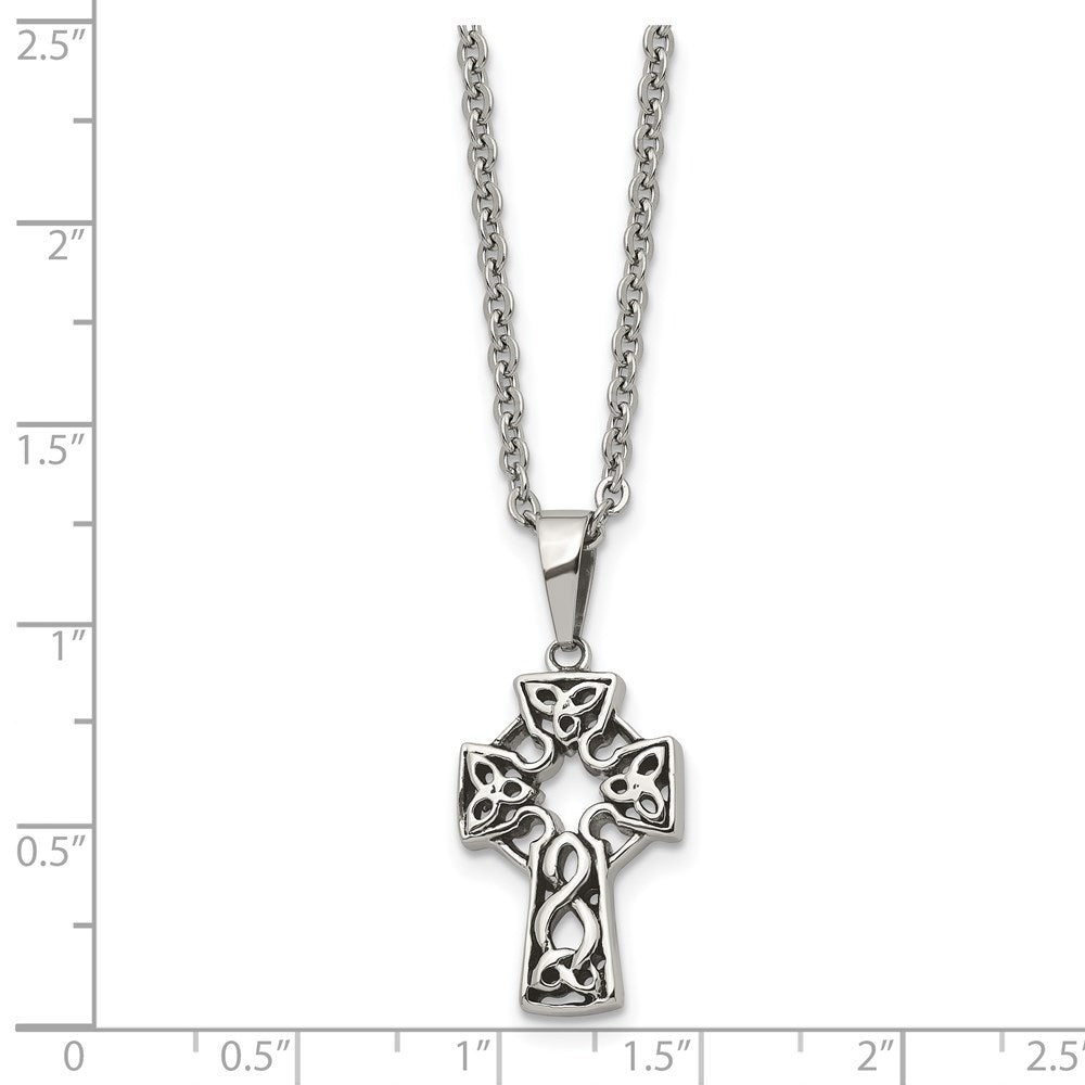 Chisel Stainless Steel Antiqued and Brushed Celtic Cross Pendant on an 18 inch Cable Chain Necklace