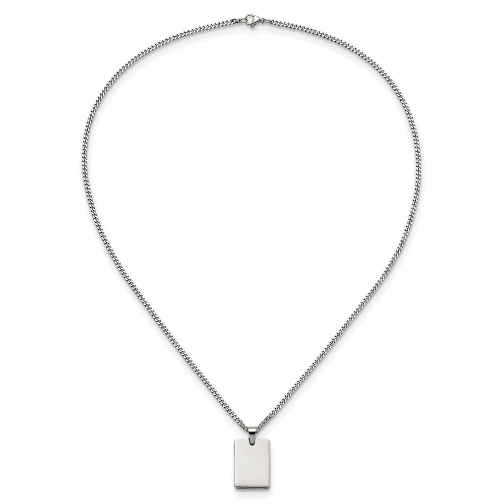 Chisel Stainless Steel Polished Rectangle Dog Tag on a 24 inch Curb Chain Necklace