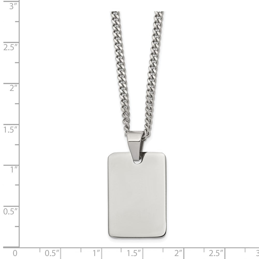 Chisel Stainless Steel Polished Rectangle Dog Tag on a 24 inch Curb Chain Necklace