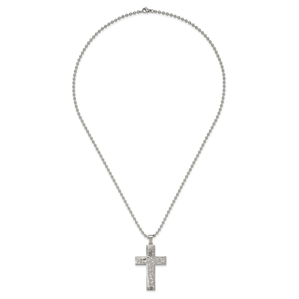 Chisel Stainless Steel Polished and Textured Cross Pendant on a 24 inch Ball Chain Necklace